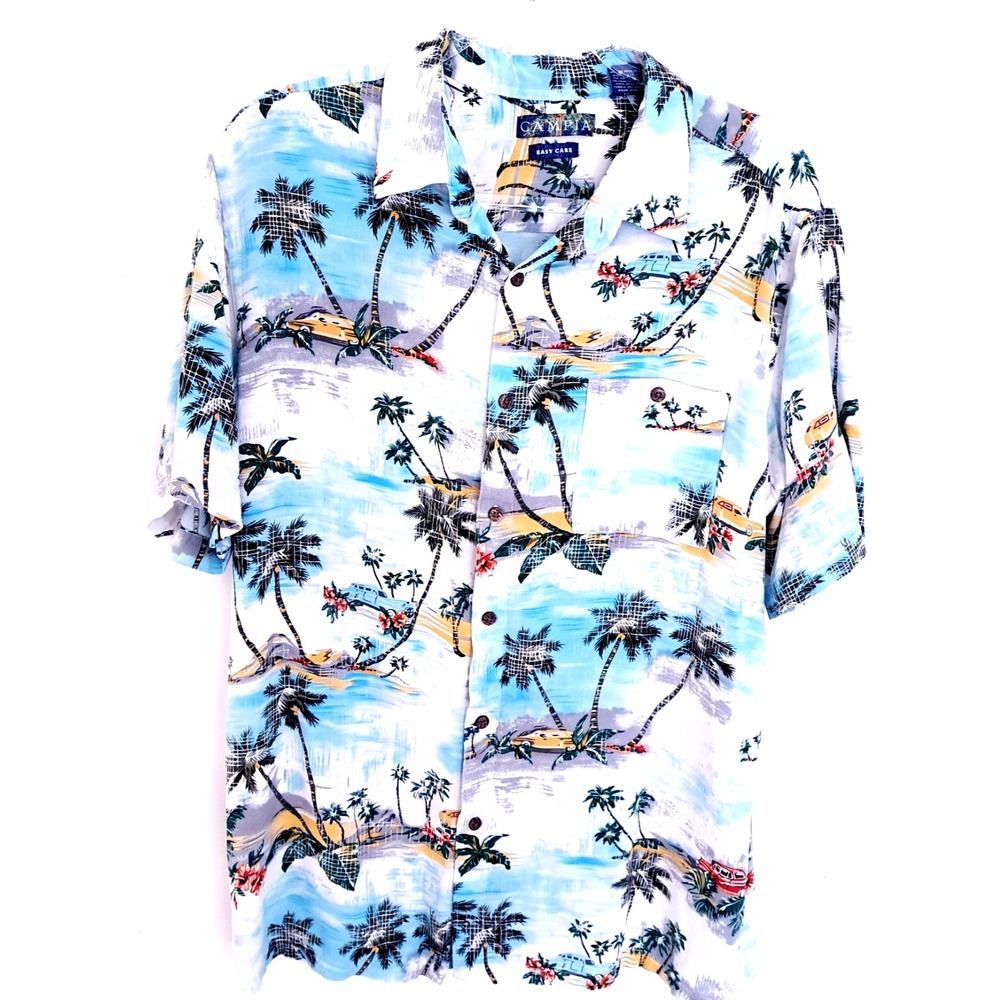 Campia Hawaiian Shirt Men's L Palm Trees Van Beach Father's Day Gift Vacation